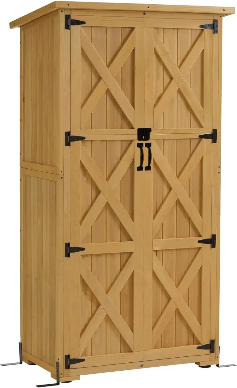 M MCombo Holz Gartenschrank, Outdoor Gerätehaus Geräteschuppen, Gartenhaus Klein Wetterfest, für Außenbereich Balkon Terrasse, 55×90×169cm, 0878 (Natur) – Bild 1