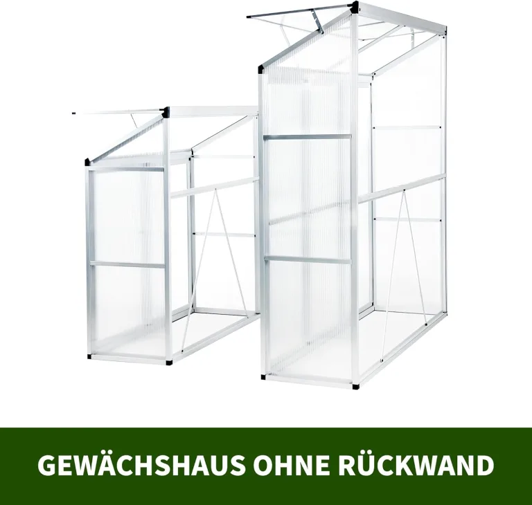 Anlehngewächshaus Tomaten Gewächshaus 180x52x190cm Aluminium Beistell-Gewächshaus, Treibhaus Gartenhaus Frühbeet Ohne Rückwand, Gewächshaus Winterfest Klein, Minigewächshaus, Silber – Bild 5