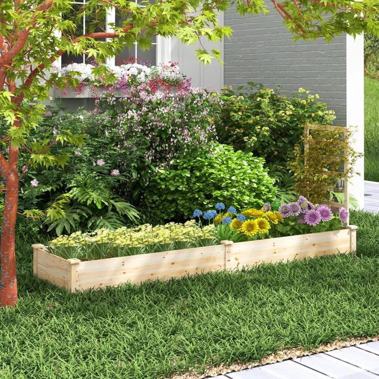 HOMASIS Blumenkasten mit Rankgitter, Hochbeet mit Spalier, Pflanzenkasten Holz, Blumenbeet mit Rankhilfer, Gartenspalier für Kletterpflanzen, Rankkasten für Balkon Garten (Natur, 235x63x102cm) – Bild 3