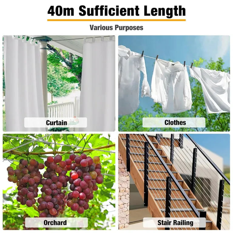 40m 2mm Drahtseil, CGBOOM 304 Edelstahl Drahtseil Spanndraht, Stahlseil Ummantelt, mit ösen Seilspanngarnitur, für Kletterpflanzen Rankhilfe, Wäscheleine, Gardinenseil, Lichter, Deck-Kabel-Reling – Bild 6
