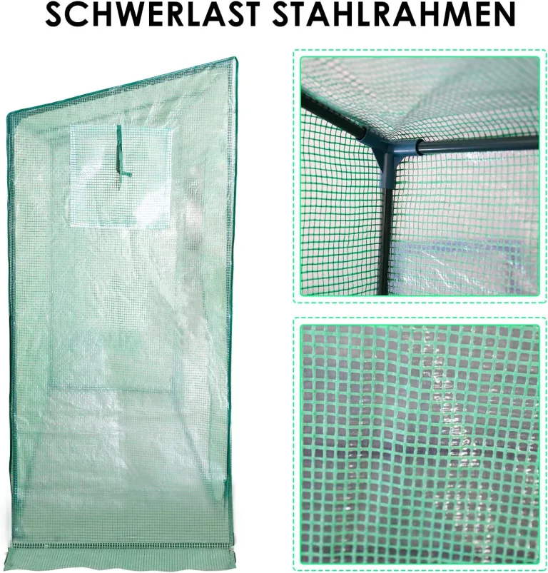 Gewächshaus mit 140g PE-Folie Foliengewächshaus Stahlrohr 16 mm Durchmesser, aufrollbare Tür, Tomatenhaus begehbares Treibhaus, Pflanzenhaus200x80x170CM, Grün – Bild 5