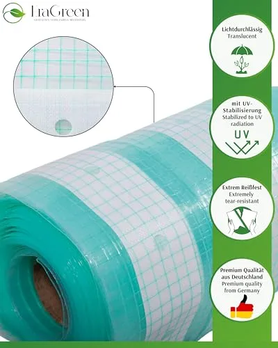 EraGreen Gitterfolie 2m x 5m - 280g/m² reißfeste Gewächshaus Folie mit Nagelrand, hoch UV-Stabil Gartenfolie für Tomatenhaus und Frühbeet, Gewebefolie – Bild 9