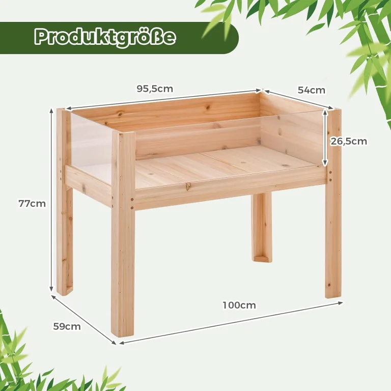 COSTWAY Hochbeet aus Holz, 130L, erhöhtes Pflanzbeet mit Ablauflöchern & transparenten Acrylplatten, Kräuterbeet rechteckig, Gartenbeet für Garten Terrasse Balkon, Pflanzkasten Natur(100x59x77cm) – Bild 6
