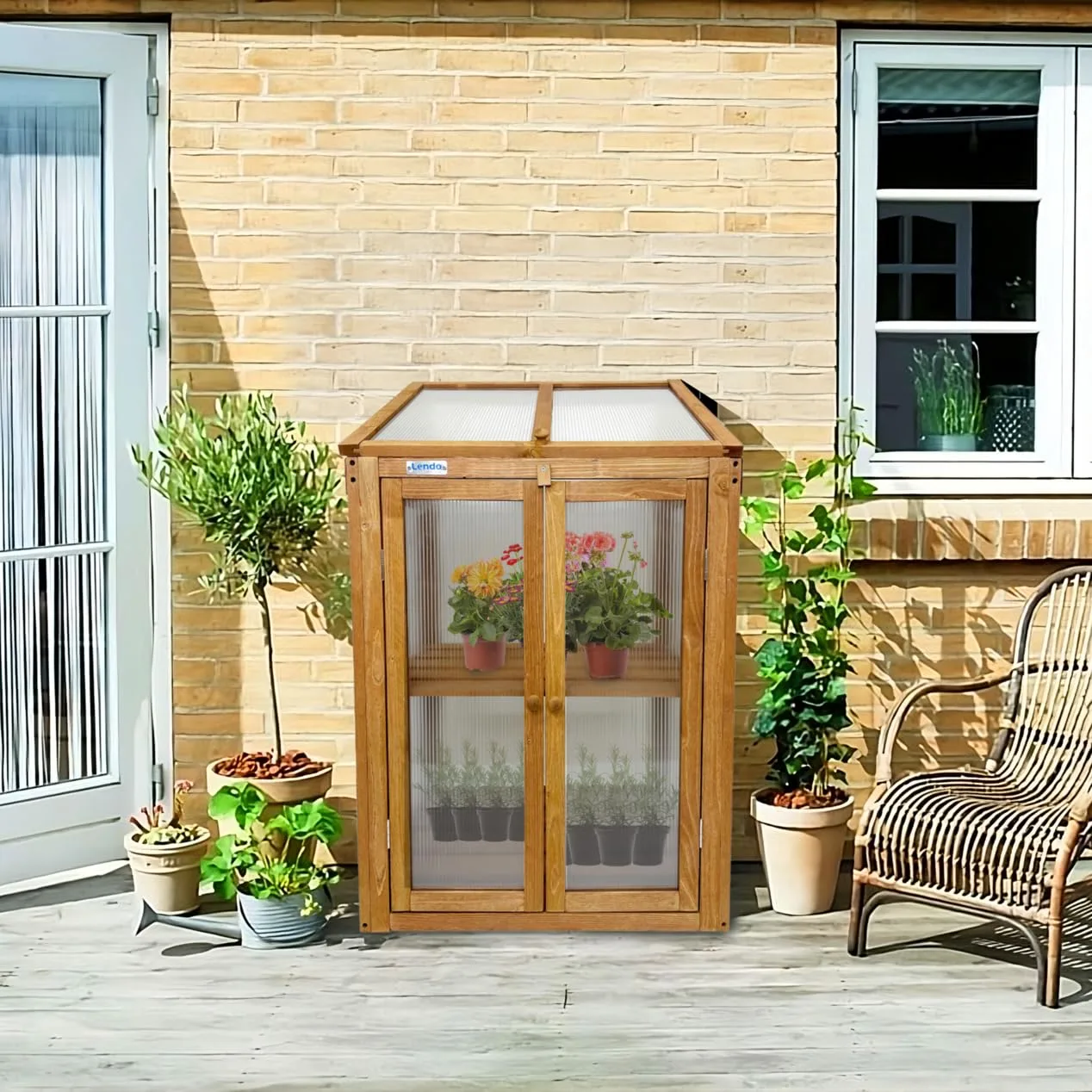 Gewächshaus - Frühbeet aus Holz - Greenhouse - Treibhaus - Frühbeetkasten mit Doppeltür - Pflanzenhaus - Aufzuchtschrank Fichtenholz Kiefernholz mit PC-Platten (Braun mit Einzeltür) - Bild 1