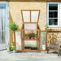 Gewächshaus - Frühbeet aus Holz - Greenhouse - Treibhaus - Frühbeetkasten mit Doppeltür - Pflanzenhaus - Aufzuchtschrank Fichtenholz Kiefernholz mit PC-Platten (Braun mit Einzeltür) - Thumbnail 2