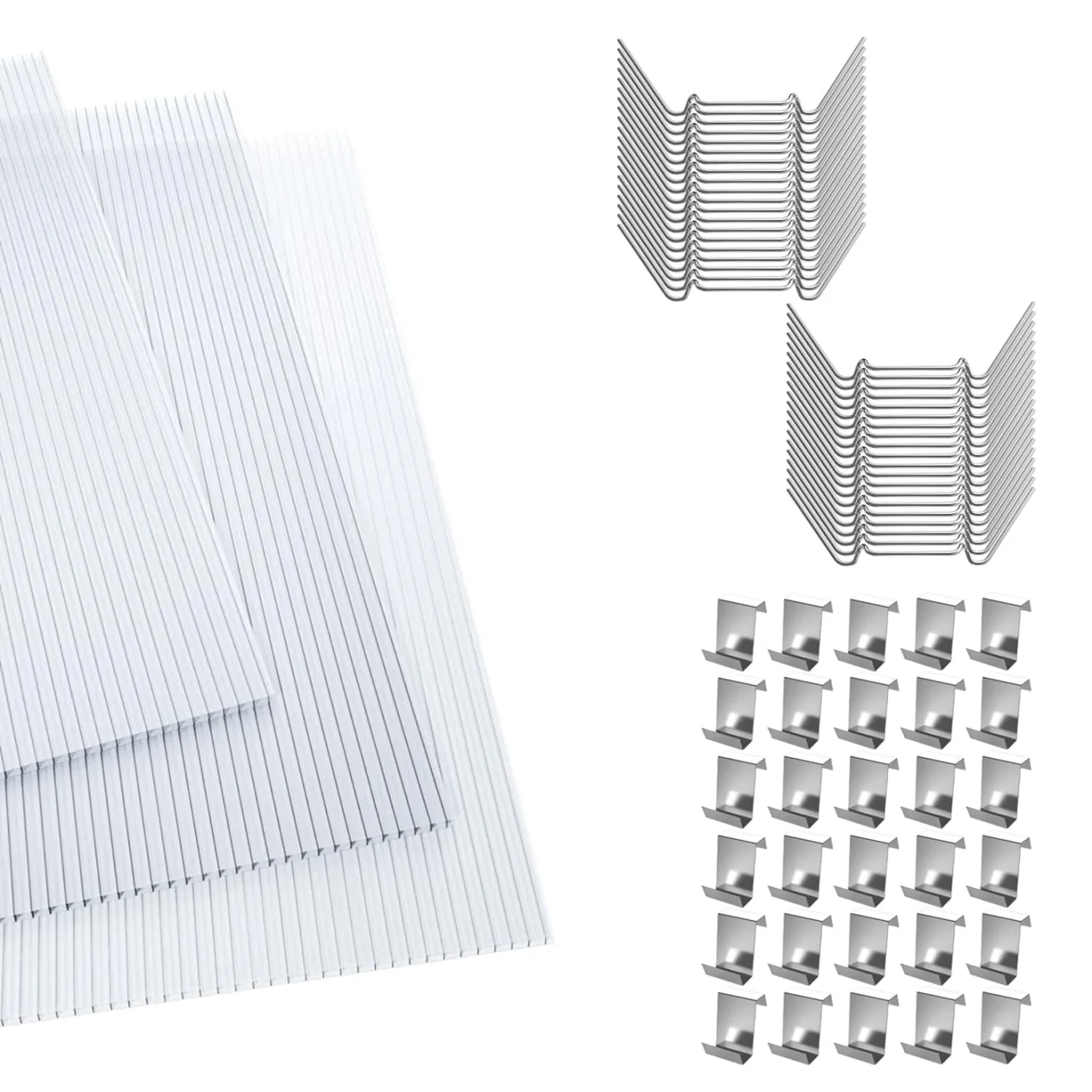 Polycarbonatplatten Doppelstegplatten 4mm, 14pcs Dachplatten 10,25 m² Hohlkammerplatten UV-beständig für Gewächshaus Garten Treibhaus, Transparent - Bild 1