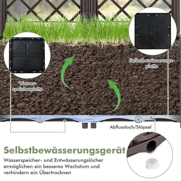 GOPLUS Blumenkasten mit Rankgitter, Hochbeet mit Spalier für Kletterpflanzen & Topfpflanzen, Tiefes Pflanzbeet mit Drainagelöchern für Balkon, Hinterhof & Garten (Braun, 80 x 40 x 122 cm) – Bild 3
