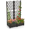 GOPLUS Blumenkasten mit Rankgitter, Hochbeet mit Spalier für Kletterpflanzen & Topfpflanzen, Tiefes Pflanzbeet mit Drainagelöchern für Balkon, Hinterhof & Garten (Braun, 80 x 40 x 122 cm) - Thumbnail 1