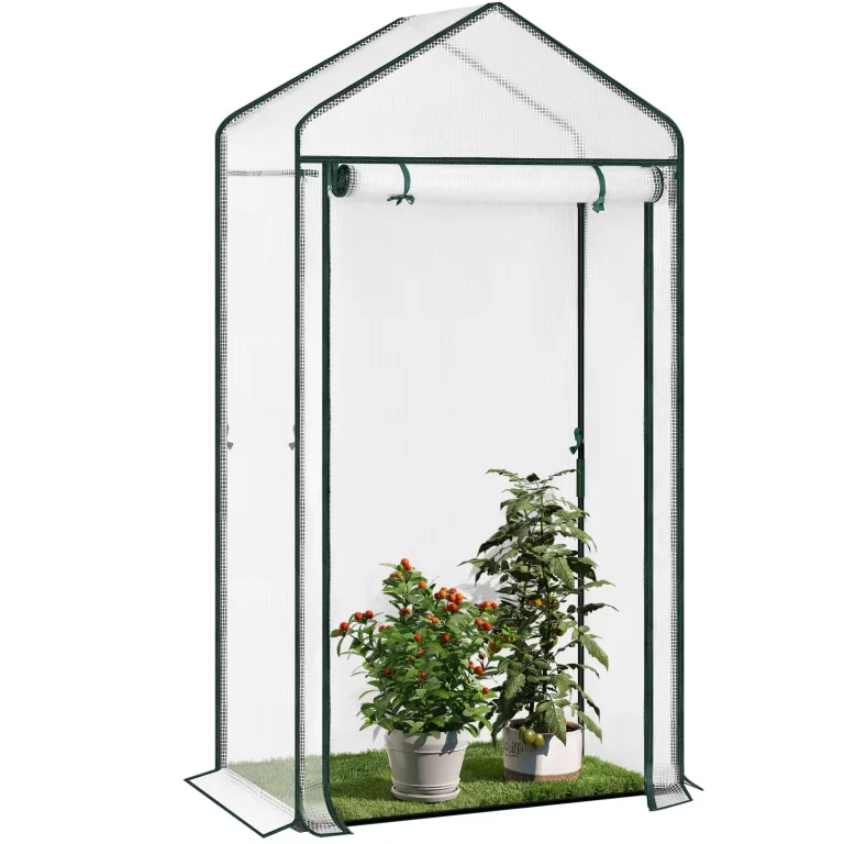 WOLTU Foliengewächshaus, Tomaten, Blumen, Gemüse & Obstpflanzen gewächshaus, Geeignet für Garten, Balkon & Terrasse, Spitzdach gegen Wasserstau, 100x50x190cm, Weiß – Bild 1
