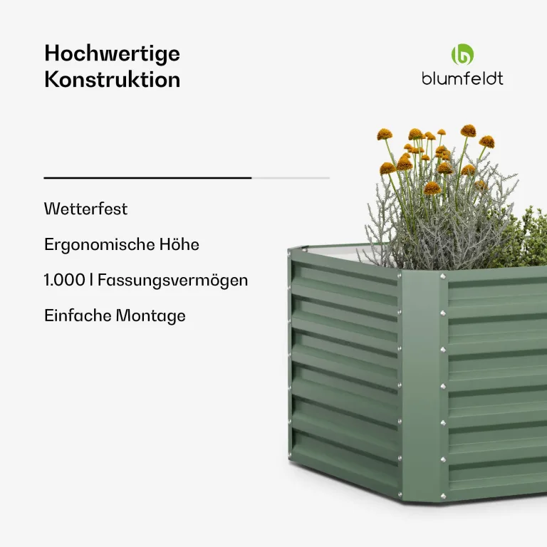 blumfeldt High Grow Straight Hochbeet - Ergonomisches 1.000-l-Gartenbeet aus Rostfreiem Galvalume-Stahl für Gemüse und Kräuter, 60 cm Höhe, Einfache Montage – Bild 2