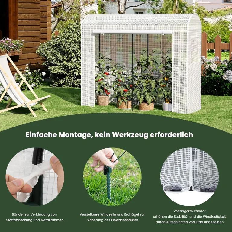 WOLTU Gewächshaus, Foliengewächshaus Winterfest für Aufzucht Tomaten Gemüse Blumen, Tomatenhaus mit Tür 2 Fenstern, aus Stahlrohr PE, 200 x 170 x 68 cm, Weiß – Bild 7