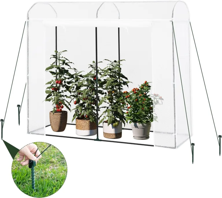 WOLTU Gewächshaus, Foliengewächshaus Winterfest für Aufzucht Tomaten Gemüse Blumen, Tomatenhaus mit Tür 2 Fenstern, aus Stahlrohr PE, 200 x 170 x 68 cm, Weiß – Bild 1