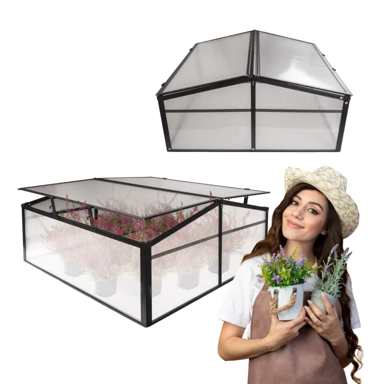 Frühbeet Mini Gewächshaus Pflanzenhaus - Aluminium & Polycarbonat, 180x51x51, schwarz - für Garten, Balkon und Terrasse, Winterfest, Stabil & Einfach zu Montieren - MAGNOLIA III – Bild 4