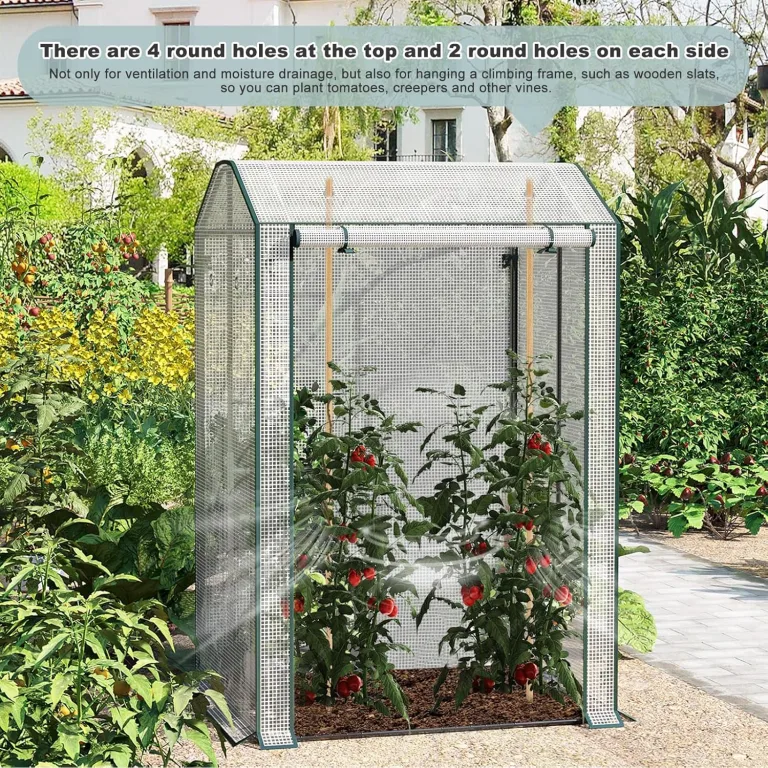 WOLTU Foliengewächshaus, Tomatengewächshaus für Kletterpflanzen, geeignet für Balkon, Terrasse, Hohebeetgärten und Garten, Weiß – Bild 7