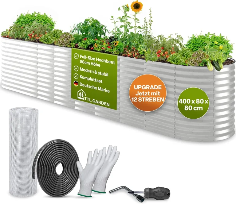 TTL GARDEN 160x80x80cm Spirit M Metall Hochbeet Silber - Stahl rostfrei verzinkt Wellblech ovale Form groß sehr stabil & wetterfest Garten Beet für Gemüse Kräuter Blumen Gartenbeet Gemüsebeet – Bild 8