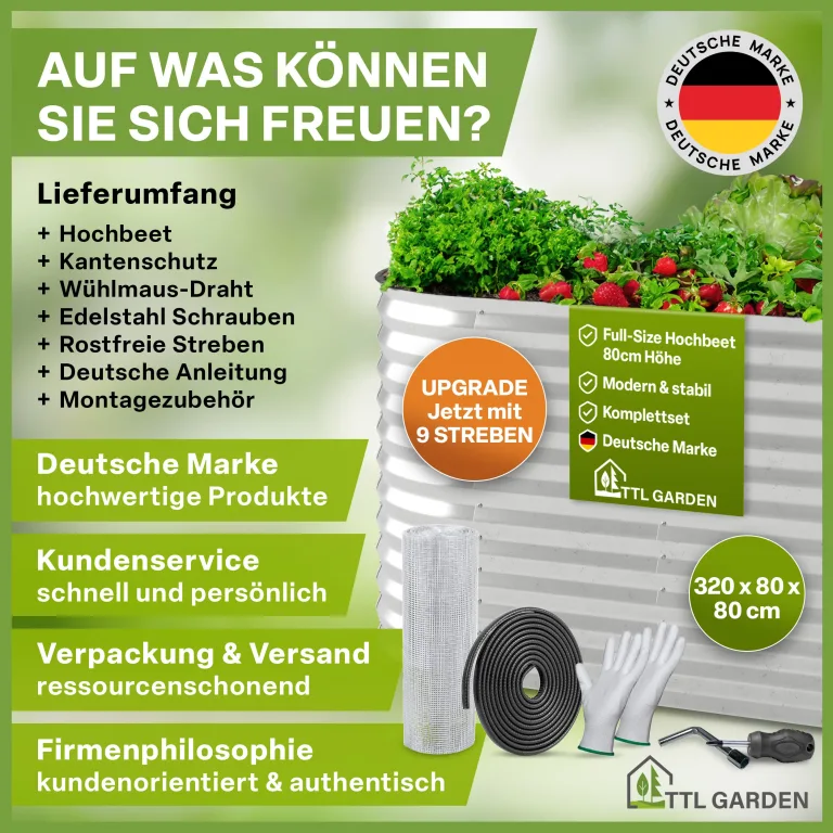 TTL GARDEN 320x80x80cm Spirit XL Metall Hochbeet Silber - Stahl rostfrei verzinkt Wellblech ovale Form sehr groß stabil & wetterfest Garten Beet für Gemüse Kräuter Blumen Gartenbeet Gemüsebeet – Bild 7
