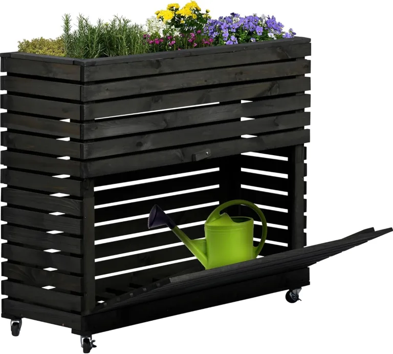 dobar® Großes Hochbeet Rolla aus Massivholz Gr. L mit Rollen - Erhöhtes Beet mit Staufach - 72 x 32,5 x 78 cm - Braun – Bild 7
