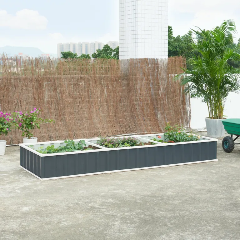 [en.casa] Hochbeet Albrandswaard Gemüsebeet 258 x 90 x 30 cm Gartenbeet mit Handschuhe Pflanzkasten für Garten Metall rechteckig Kräuterbeet Anthrazit – Bild 1