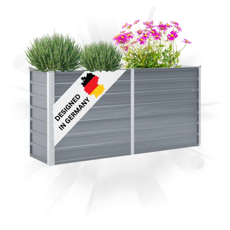 DELUKE® Hochbeet für Garten Oskar Grau | 160x40x77cm | Verzinkter Stahl | Wetterfest | Hochbeet Metall Gartenbeet Kräuterbeet Blumenbeet Beet hoch Frühbeet für Garten Gemüsebeet – Bild 1
