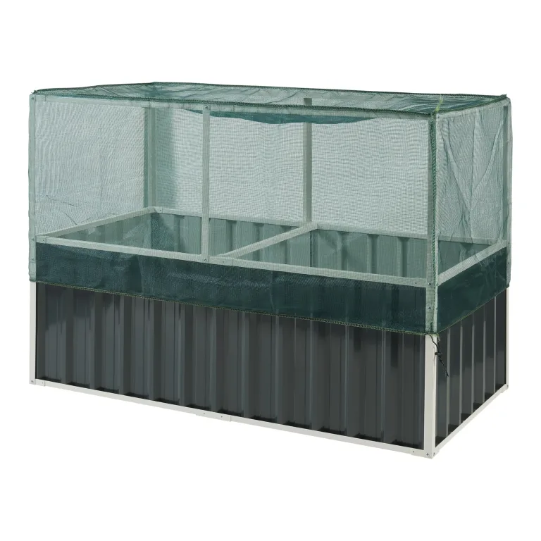 [en.casa] Hochbeet Alblasserdam Blumenbeet mit Abdeckung 174 x 90 x 118 cm Gartenbeet mit Netz Handschuhe Gewächshaus für Garten Metall Kräuterbeet Anthrazit – Bild 3