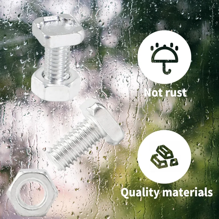 50 Sets Gewächshausmuttern und -Schrauben,Aluminium Gewächshaus Sechskantmuttern und Vierkantschrauben für die Reparatur von Gewächshäusern Notwendiges Zubehör (50pcs Square Screw) – Bild 5