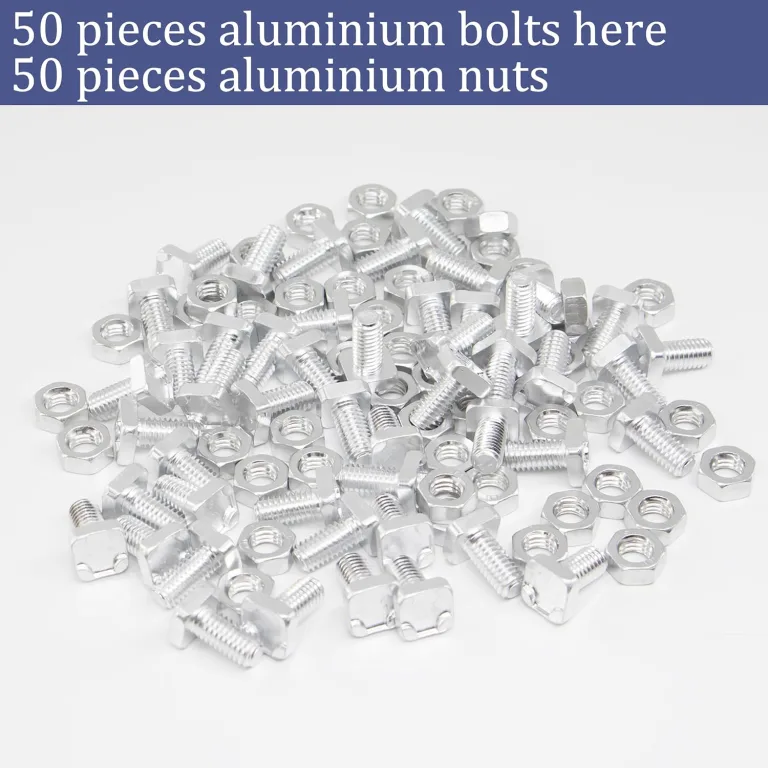 50 Sets Gewächshausmuttern und -Schrauben,Aluminium Gewächshaus Sechskantmuttern und Vierkantschrauben für die Reparatur von Gewächshäusern Notwendiges Zubehör (50pcs Square Screw) – Bild 4