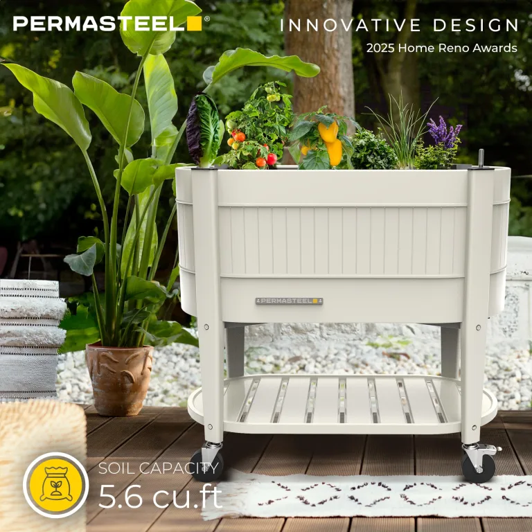 Permasteel Hochbeet Metall mit Rollen für Garten oder Balkon - Pflanzkübel groß außen 101x51x94 cm - Selbstbewässerungssystem, Wasserstandsanzeige und Ablassventil - US – Bild 3