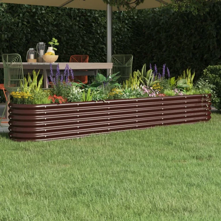 vidaXL Hochbeet, Wetterfestes Hochbeet für Garten Balkon Terrasse, Kräuterhochbeet zum Selber Bauen, Pflanzkasten aus Metall, Verzinkter Stahl Braun – Bild 2