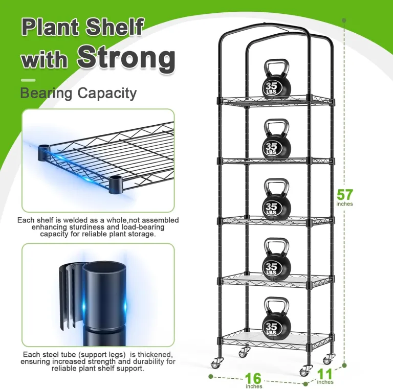 Abimars 5-stöckiges Mini-Gewächshaus mit Wachstumsleuchte, Regal höhenverstellbares Metall-Pflanzenregal mit PVC-Abdeckung und Rädern, inklusive 4er-Pack Vollspektrum-Pflanzenleuchten, 27,9 x 40,6 x – Bild 2
