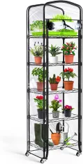 Abimars 5-stöckiges Mini-Gewächshaus mit Wachstumsleuchte, Regal höhenverstellbares Metall-Pflanzenregal mit PVC-Abdeckung und Rädern, inklusive 4er-Pack Vollspektrum-Pflanzenleuchten, 27,9 x 40,6 x - Thumbnail 7