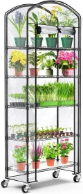 Abimars 5-stöckiges Mini-Gewächshaus mit Wachstumsleuchte, Regal höhenverstellbares Metall-Pflanzenregal mit PVC-Abdeckung und Rädern, inklusive 4er-Pack Vollspektrum-Pflanzenleuchten, 27,9 x 40,6 x - Thumbnail 8