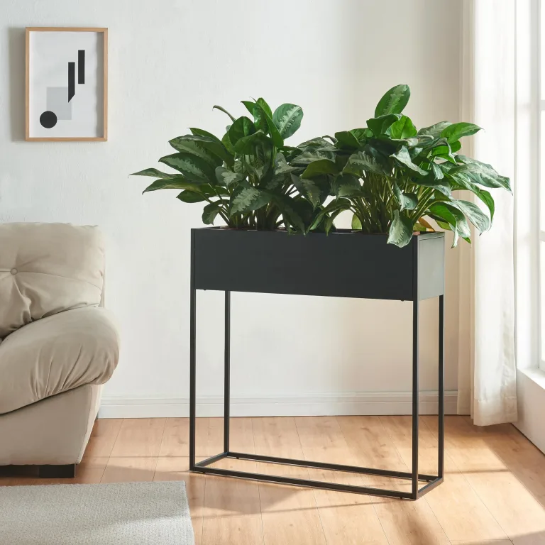 [en.casa] Blumenständer Joensuu Hochbeet mit Ablage Pflanzkübel Kräuterbeet Blumenkasten Pflanzkasten aus Stahl 80 x 80 x 25 cm Schwarz für drinnen und draußen – Bild 8
