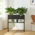 [en.casa] Blumenständer Joensuu Hochbeet mit Ablage Pflanzkübel Kräuterbeet Blumenkasten Pflanzkasten aus Stahl 80 x 80 x 25 cm Schwarz für drinnen und draußen - Thumbnail 2