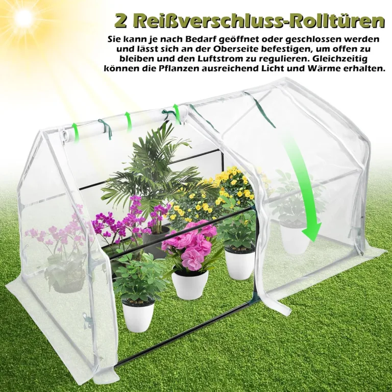 Mini Gewächshaus 180x90x90cm, Tomatengewächshaus mit 2 Rolltor Gewächshaus Balkon Hochbeet Abdeckung aus Glasfasernetz und Eisengerüst für Garten, Terrassen(Weiße Netzabdeckung) – Bild 6