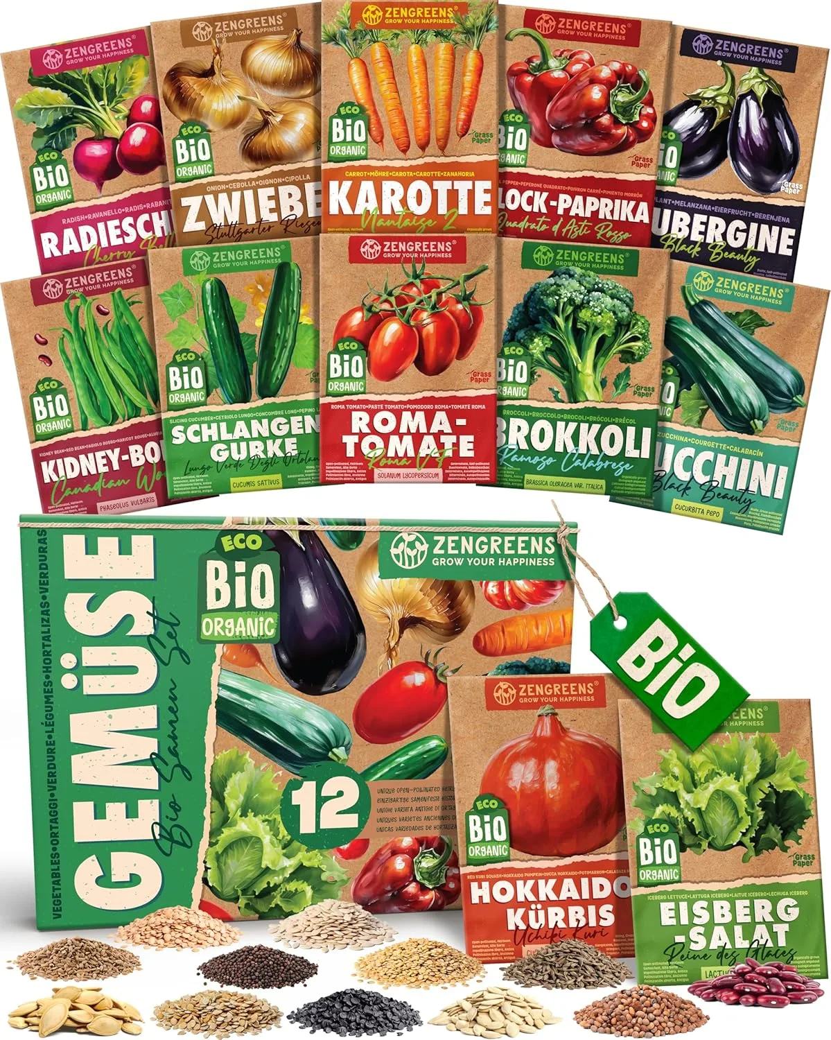 Bio Gemüsesamen Set - 12 Gemüse Samen für den einfachen Anbau im Garten, Balkon oder Hochbeet - ökologisches Saatgut - Pflanzensamen - Gemüsesamenset - Bild 1