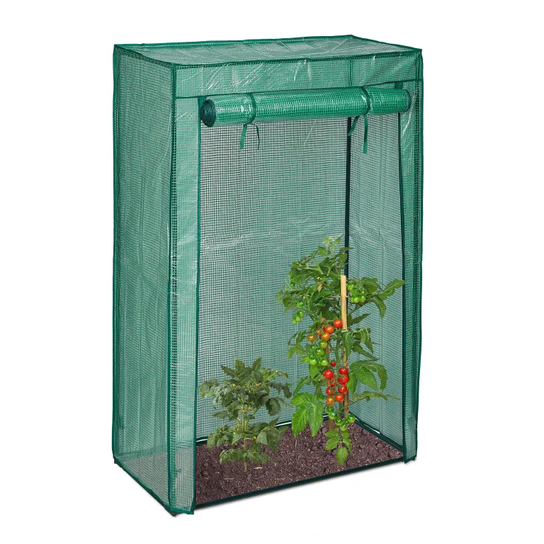 Relaxdays Tomatengewächshaus, Garten & Balkon & Gewächshaus für Tomaten 150 x 100 x 50 cm HxBxT, Schrägdach Foliengewächshaus mit PE Gitterfolie, grün – Bild 2