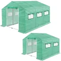 300x200x200cm Frostschutz Gartengewächshäuser aus Stahlrohren, 6㎡ Begehbares Tomatenhaus mit Satteldach, Rolltor mit Reißverschluss & Fenstern, Winterfest HDPE Foliengewächshaus für Garten - Thumbnail 9