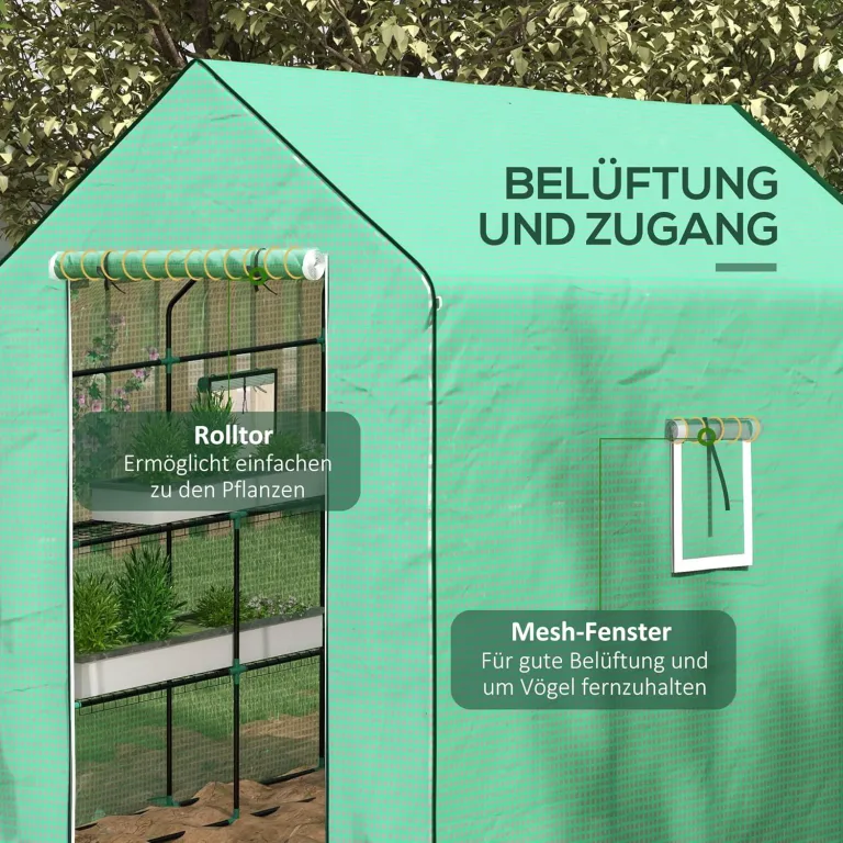 Outsunny Ersatzfolie Ersatzabdeckung mit Rolltür, Gewächshausfolie mit UV-Schutz, Seitenfenster, PE-Folie für Tunnelgewächshaus, Grün 140 x 213 x 190 cm – Bild 5