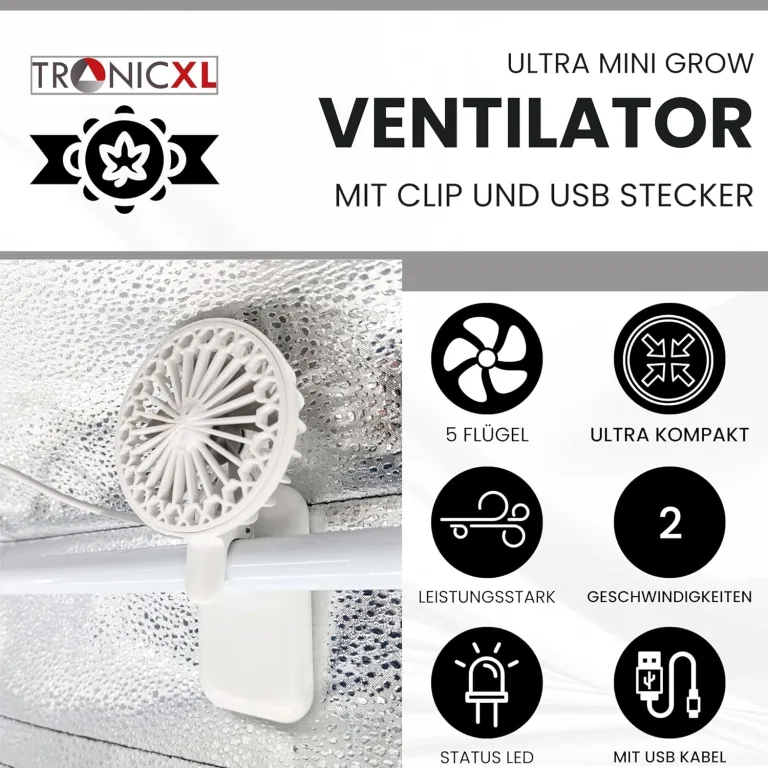 2 Stück Mini USB Ventilator Grow mit Clip Klipp Klemme Klemmventilator I Clipventilator für Zimmergewächshaus Gewächshaus klein Growbox – Bild 2