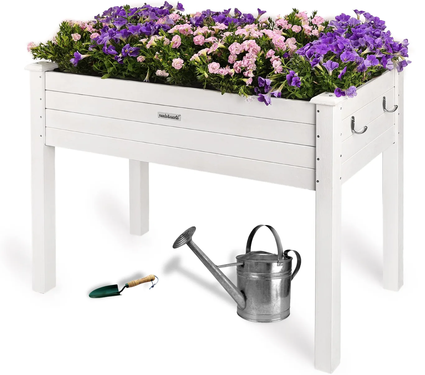 needs&wants® Hochbeet aus Holz für Garten Balkon Terrasse, Pflanzkasten Bausatz rechteckig schmal mit Vlies-Folie, Kräuterbeet Pflanzenkasten deko, weiß - Bild 1