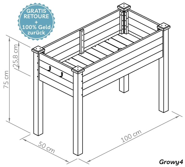 needs&wants® Hochbeet aus Holz für Garten Balkon Terrasse, Pflanzkasten Bausatz rechteckig schmal mit Vlies-Folie, Kräuterbeet Pflanzenkasten deko, weiß – Bild 7