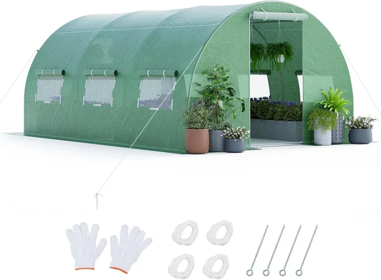 COSTWAY Gewächshaus, 4x3x2m|12m², Foliengewächshaus mit Metallgestell, Treibhaus mit 6 aufrollbaren Netzfenstern & 2 Reißverschlusstüren, Garten Folientunnel, für Tomaten Gemüse Blumen Obst, Grün – Bild 1