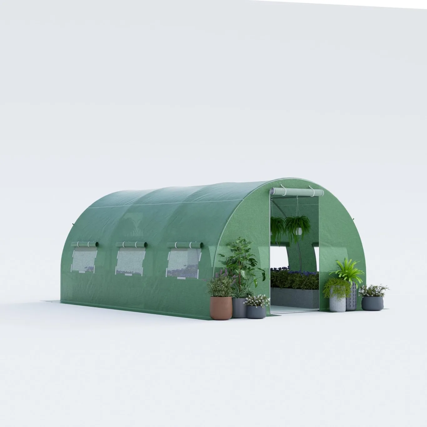 HOMASIS Gewächshaus, Foliengewächshaus mit Fenstern & Rolltor, Tunnelgewächshaus aus Metall & PE, Treibhaus Tomatengewächshaus Tomatenhaus Pflanzenhaus Anzuchthaus für Garten, Grün (Grün, 4x3x2m) - Bild 1