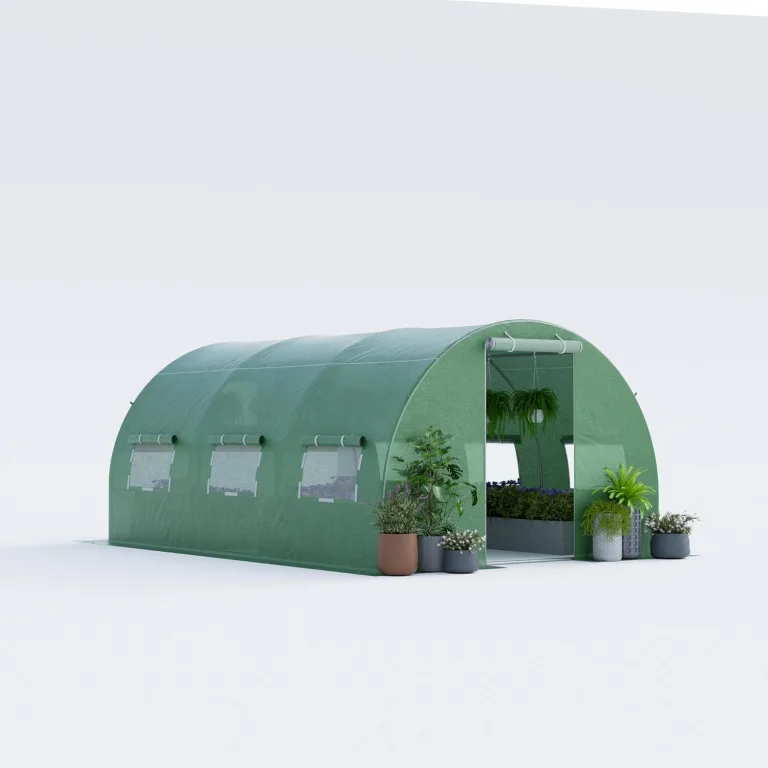 HOMASIS Gewächshaus, Foliengewächshaus mit Fenstern & Rolltor, Tunnelgewächshaus aus Metall & PE, Treibhaus Tomatengewächshaus Tomatenhaus Pflanzenhaus Anzuchthaus für Garten, Grün (Grün, 4x3x2m) – Bild 1