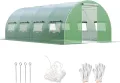 HOMASIS Gewächshaus, Foliengewächshaus mit Fenstern & Rolltor, Tunnelgewächshaus aus Metall & PE, Treibhaus Tomatengewächshaus Tomatenhaus Pflanzenhaus Anzuchthaus für Garten, Grün (Grün, 4x3x2m) - Thumbnail 4