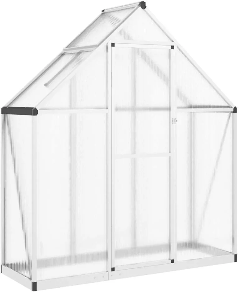 vidaXL Gewächshaus mit Fundamentrahmen, Pflanzenhaus mit Dachrinnensystem Flügeltür, Treibhaus für Pflanzen, Frühbeet, Silber Aluminimum – Bild 1