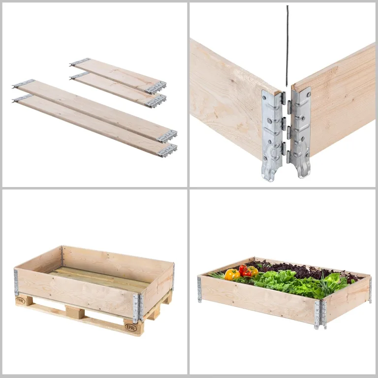 KADAX Palettenrahmen aus Holz, Stapelbare Holzrahmen, Aufsatzrahmen für Garten, Hochbeet Rahmen, Pflanzkasten, Gartenbeet, Gemüsebeet, Kräuterbeet (3-er Set 120x80x22,5 cm) – Bild 5