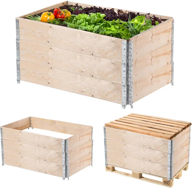 KADAX Palettenrahmen aus Holz, Stapelbare Holzrahmen, Aufsatzrahmen für Garten, Hochbeet Rahmen, Pflanzkasten, Gartenbeet, Gemüsebeet, Kräuterbeet (3-er Set 120x80x22,5 cm) – Bild 7