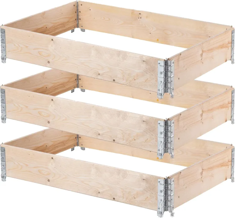 KADAX Palettenrahmen aus Holz, Stapelbare Holzrahmen, Aufsatzrahmen für Garten, Hochbeet Rahmen, Pflanzkasten, Gartenbeet, Gemüsebeet, Kräuterbeet (3-er Set 120x80x22,5 cm) – Bild 9