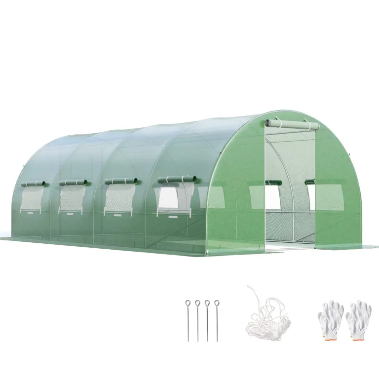 GOPLUS 4x3x2m Gewächshaus mit Metallrahmen, 12m² Gartengewächshäuser mit 6 Fenstern & 2 Türen, Foliengewächshaus für Bauernhof, Hinterhof & Garten (4x3x2m) – Bild 6